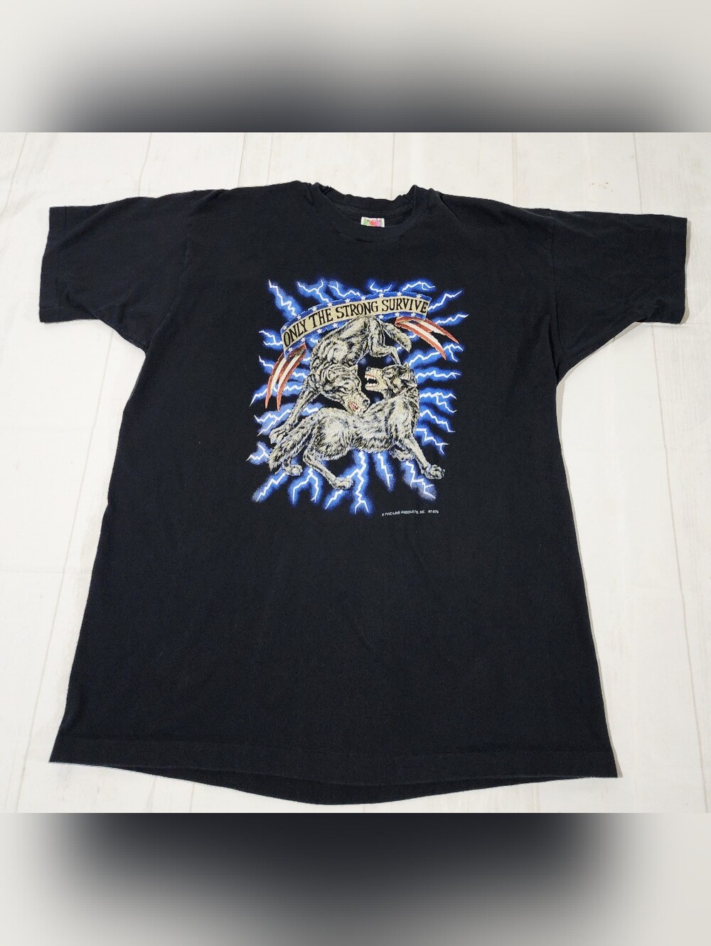 Vintage 90s Fruit of the Loom Black 2XL Single Stitch Wolf Graphic Print T-shirt